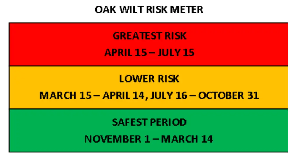 Oak Wilt in Central Ohio 5 Risk meter showing best time to prune trees.